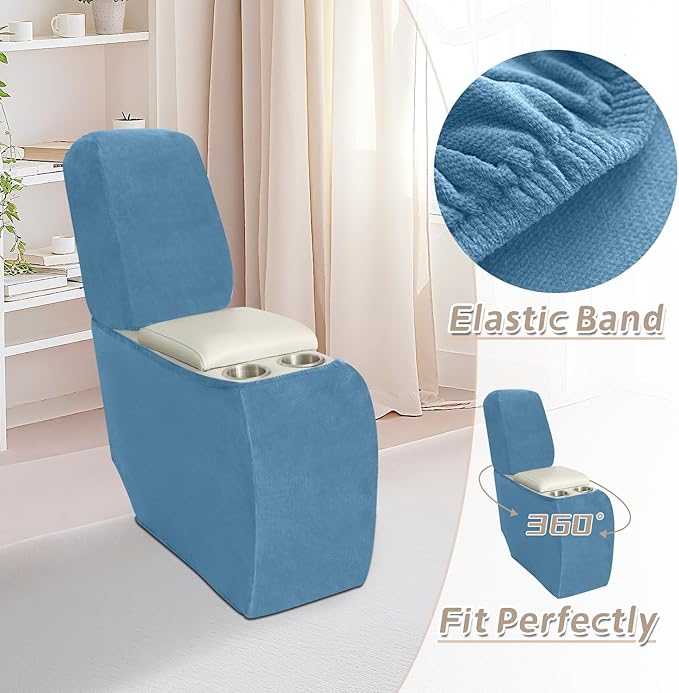 Arfntevss Sectional Recliner Couch Covers Velvet Corner Sectional Sofa Cover for Reclining Couch Stretch L Shape Recliner Slipcover Washable Middle Console Protector (1 Console Cover, Light Blue)