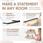 Homeforia 24 inch Natural Floating Shelf, High End Solid Real Wood 24inch Small Floating Shelves for Wall Mounted, Natural Wooden Floating Shelves, Heavy Duty Bracket, 24 X 6.5 X 1.75 in, Set of 2