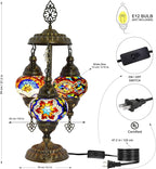 mozaist Turkish Table Lamp, Boho Lamp, 3 Globe Mosaic Desk Light, Decorative Tiffany Lampshade, Colorful Vintage Lamp for Bedroom, Living Room, Kids Room US Plug & E12 Socket, Mixed Mosaic