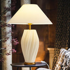 Modern Plug in Ceramic Table Lamps 20.5", White E26 Table Lamp Funky Decorative for Living Room Bedroom Room Office Desk End Bedside (Textured)