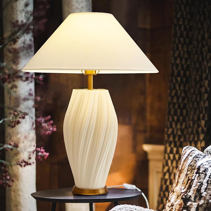 Modern Plug in Ceramic Table Lamps 20.5", White E26 Table Lamp Funky Decorative for Living Room Bedroom Room Office Desk End Bedside (Textured)