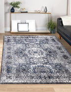 Keen Home Design Area Rugs - Non-Shedding, Thick Pile Abstract Rugs for Kitchen, Living Room, Bedroom, Dining Room, Entryway (Medallion Grey/Blue/Cream, 5'3'' x 7'7'')