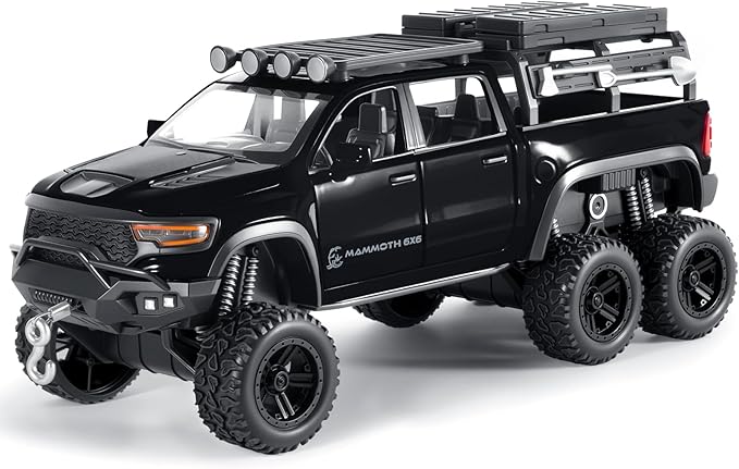 Toy Trucks for Boys 1/32 Diecast Trucks Mammoth Model Truck,Collectible Pickup Truck Model Kit,Pull Back Cars with Lights and Sounds,Toy Trucks for Boys Age 4-7（Black）