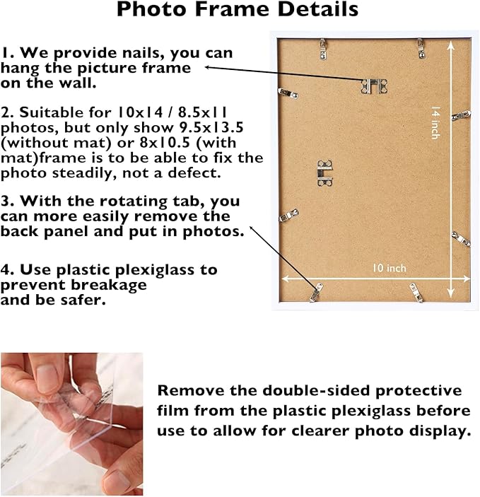 10x14 Picture Frame Set of 12 for 30 x 40 cm Diamond Art Painting, Display 8.5x11 with Mat or 10x14 without Mat, Wood 10 by 14 Wall Gallery Poster Photo Frames Bulk with 8.5x11 Mat,12 Pack, White