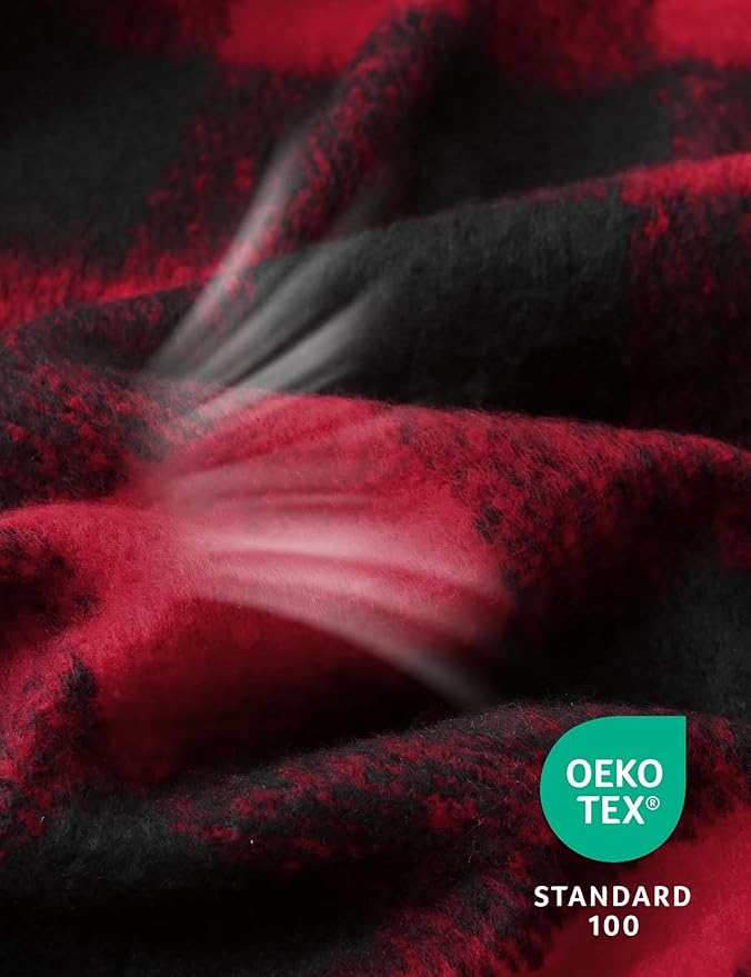 ZonLi Christmas Buffalo Plaid Throw Blanket, 50" x 60" Black and Red Decorative Blankets with Tassel for Couch, Bed, Sofa, Chair, Outdoor, Cozy Warm Lightweight Farmhouse