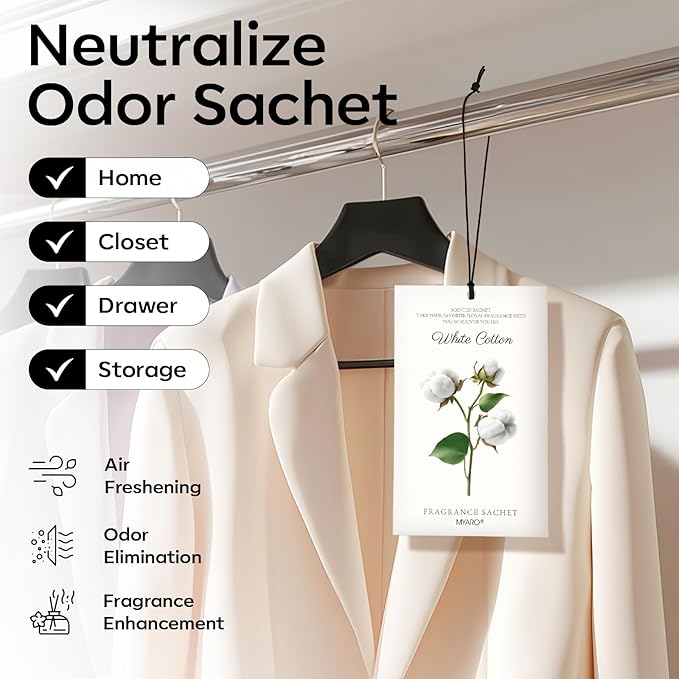 12 Packs Scent Sachets for Closet Clothes Storage - White Cotton Fragrance Long Lasting Home Air Freshener Odor Deodorizer