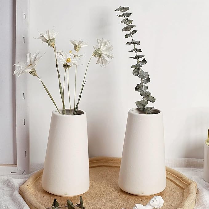 Modern White Small Ceramic Vase Set of 6 for Living Room Bedroom 5.9'' Minimalist Fresh Flower Vases for Home Decor Office Fireplace Centerpieces Nordic Style Gift for Fake Plant 6 Pack