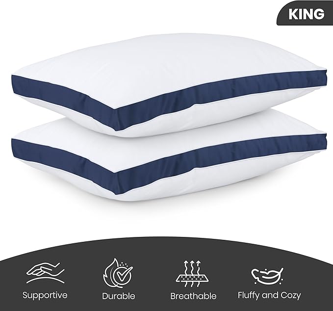 Utopia Bedding Bed Pillows for Sleeping King Size (Navy), Set of 2, Cooling Hotel Quality, Gusseted Pillow for Back, Stomach or Side Sleepers