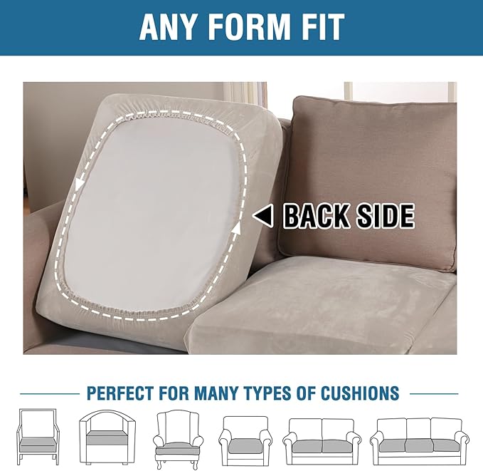 H.VERSAILTEX Velvet Stretch Couch Cushion Cover Plush Cushion Slipcover for Chair Loveseat Sofa Cushion Furniture Protector Seat Cushion Sofa Cover (2 Piece Medium Sofa Cushion Covers, French Oak)