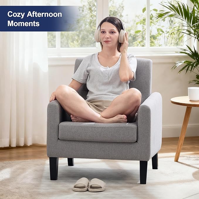 Accent Chairs Set of 2, Mid Century Modern Living Room Chairs Comfy Reading Chair with Upholstered Cushion Relax Armchair for Bedroom Apartment,Office,Light Grey