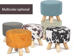Asense Small Round Ottoman Foot Rest Stool Linen Padded Seat Footstool Ottoman with Anti-Slip Wooden Legs (Gray,Linen)
