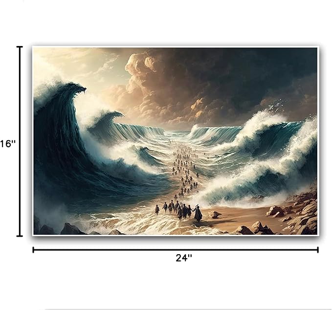 XWNLTEPK Moses Parted Red Sea Figures Jesus Bible Art Modern Poster Jesus Print Art Bible Home Decor Boho Wall Christian Canvas Art Poster