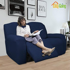 Easy-Going 6 Pieces Recliner Loveseat Stretch Sofa Slipcover Sofa Cover Furniture Protector Couch Soft with Elastic Bottom Kids, Spandex Jacquard Fabric Small Checks Navy
