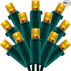 200 Count Orange Wide Angle LED Christmas Lights, 66 ft Green Wire UL Certified Commercial Grade 5mm Holiday String Light Set (Orange)