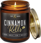 Cinnamon Candle, Fall Candles, Christmas Candles - 'Cinnamon Rolls' Autumn Scented Soy Candle for Home, 9oz Reusable Jar, 50Hr Burn, Made in USA