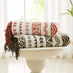 CASAAGUSTO Boho Throw Blanket - Terrcotta Decorative Blankets with Tassel, Printed Flannel Bohemian Blanket for Chair, Bed, Sofa, Couch(60 * 80, Terrcotta)