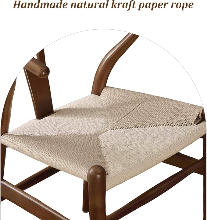 Wishbone Chair Natural Solid Wood Dining Chair/Hans Vegner Y Chair Rattan and Wood Accent Armrest Chairs (Ash Wood - Walnut 2 Chairs)