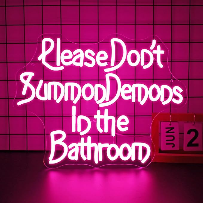 Neon Sign, Please Don't Summon Demons in the Bathroom Neon Signs for Wall Decor Neon Pink LED Signs Room Neon Light Up Signs Home Decor for Bedroom Club Party Bars Shop USB Operated