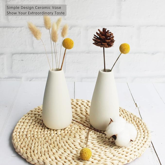 YANLING 6 Pack Small White Vase for Home Decor, 5 inch Modern Ceramic Vases for Pampas Grass, Boho Vase White Vases for Dried Flowers, Wedding Dinner Table Party