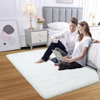 Fluffy Area Rug for Bedroom: White Plush Soft Bedside Dorm Area Rug - Small Carpets for Bedroom Kids Room Nursery (White, 3x5Feet)
