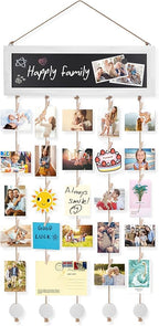 Bikoney Picture Frames Collage Wall Decor Photo Hanging Display Picture Board Wood Rustic Frames for Home Dorm Room Decor with Blackboard and 30 Clips White