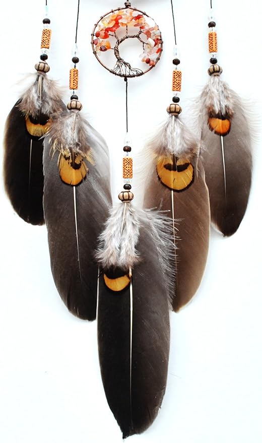 Urdeoms Tree of Life Dream Catchers for Girls Boho Dream Catcher Wall Decor for Bedroom Adult Crystal Red Agate Healing Stone Hanging Ornament Decoration Cute Room Decor 18" Length(NO.17)