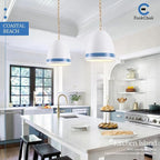 Coastal White Pendant Light Metal Dome Kitchen Island Pendant Lighting with Chain 10in Large Pendant Hanging Light Over Dining Table, Beach Ceiling Pendant Lights for Entryway Hallway