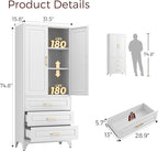 75" Kitchen Pantry Cabinet, Metal Storage Cabinets with Doors and Adjustable Shelves, White Tall Pantry Cabinet with 3 Drawers for Dinning Living Room