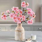 Fake Flower with Vase,3pcs Real Touch Pink Cherry Blossom Flowers in Vintage Ceramics Vase for Home Bathroom Office Desk Party Centerpiece Coffee Table Decor