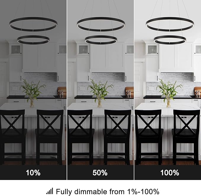 Modern Led Chandelier, 2 Rings Contemporary Chandelier Circular Pendant Light, Black Dimmable Hanging Ceiling Light Fixture for Living Dining Room