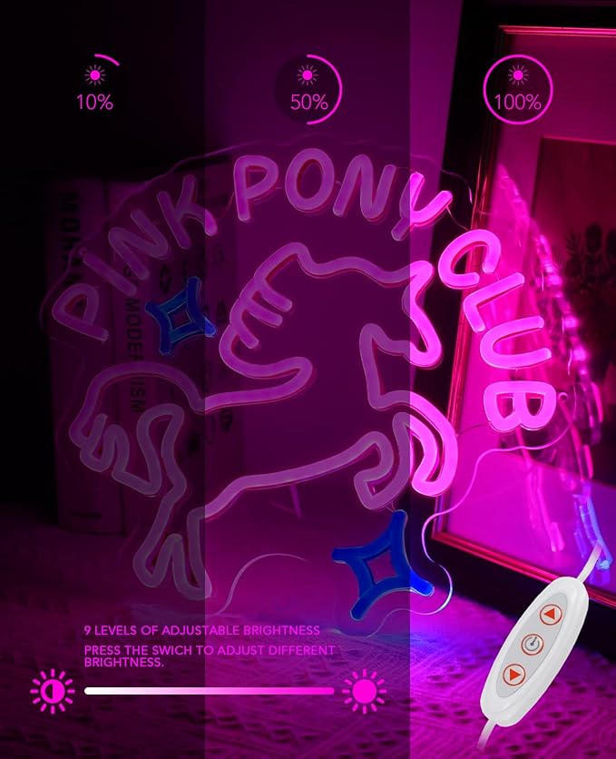 AceList Pink Pony Club Neon Sign for Wall Decor, Dimmable LED Unicorn Cowgirl Neon Lights For Bedroom, Bar, Birthday Party Decorations,Vibes Neon Wall Sign. Girl Aesthetic Gift