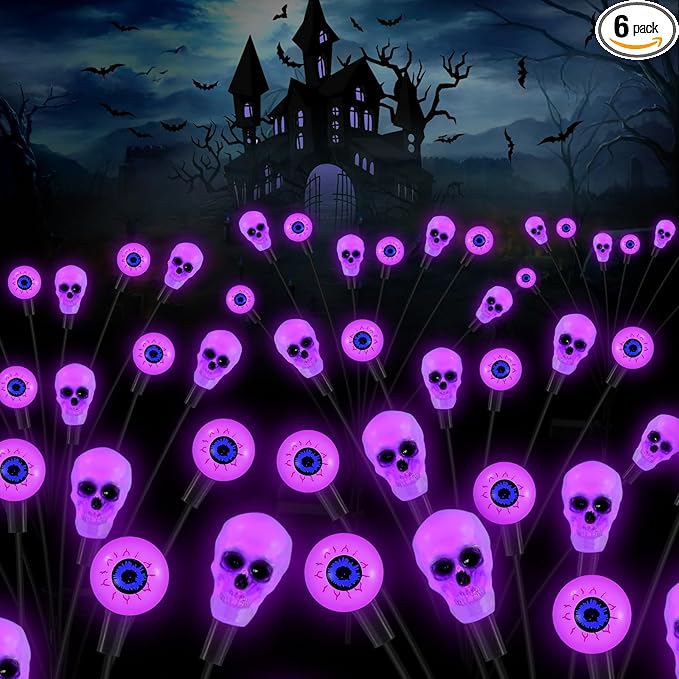 Solar Halloween Lights Outdoor, Scary Eyeball Lights, 4PACK 32LED, IP65 Waterproof, Decor for Garden/Yard/Patio/Lawn/Pathway (Purple)