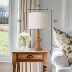 BOBOMOMO 20" Rustic Bedside Lamps Set of 2- Vintage Resin Table Lamps for Nightstands with Linen Shades, Farmhouse Lamps for Living Room, Bedroom, and Hallway (Light Brown) - Ideal for Compact Spaces