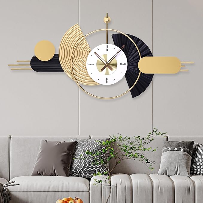 39x18 Inch Modern Decorative Wall Clock Battery Operated, Unique Silent Non-Ticking Large Clocks for Living Room, Kitchen, Bedroom, Office – Abstract Design Timepiece