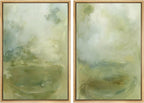 SIGNFORD Framed Canvas Print Wall Art Set Soft Green Abstract Contemporary Neutral Landscape Illustration Modern Art Decorative Nordic Nature for Living Room, Bedroom, Office - 24"x36"x2 Natural