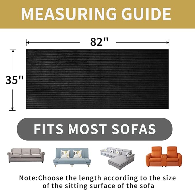 HAOMAIJIA Waterproof Couch Cover for Dogs Washable,Faux Fur Pet Couch Covers for Sofa,Soft Dog Bed Cover Non-Slip Couch Covers for 3 Cushion Couch Sofa Pet Friendly (Black, 35" x 82" 1 Pack)