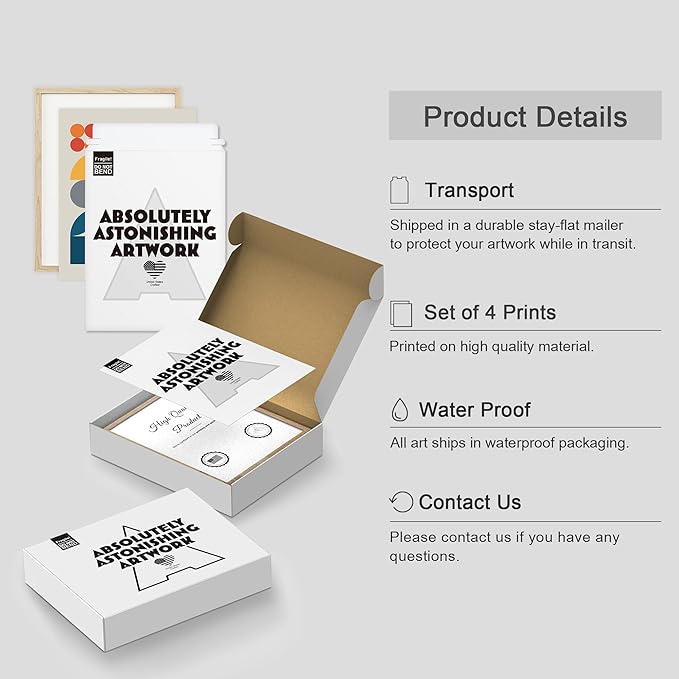 SIGNWIN Framed Mid-Century Modern Colorful Geometric Polygons Wall Art, Set of 4 Abstract Geometric Wall Decor Prints, Nature Wilderness Wall Décor for Living Room, Bedroom - 12"x16" Natural