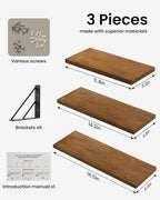 BAYKA Floating Shelves for Wall, Book Shelf for Bedroom, Wall Decor Shelves for Living Room Kitchen, Wood Floating Shelf for Home Decor, Corner Shelf for Bathroom, Office(Walnut-Toned,Set of 3)