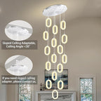 Large Crystal Chandeliers for Stairs Long Spiral Chandeliers for High Ceilings LED Crystal Ring Chandelier Dimmable 2700K-6000K 16-Light Silver