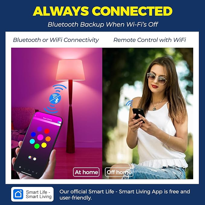 Lightinginside Smart Light Bulbs 100W Equiv., 1350LM 11W Smart Bulb Works with Alexa/Google Home/Smart Life, A19 E26 RGBCW Color Changing, No Hub Required, 2.4G WiFi Bluetooth Bulb, ETL Listed, 2PCS