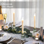 Glass Candle Sticks Holder Decor: Crystal Green Glass Candle Holder Set of 10 Modern Taper Candle Holders for Table Centerpiece Ribbed Tapered Candlestick Holders for Dining Room Decoration Valentines