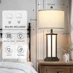 27in Tall Farmhouse Table Lamp Set of 2 with USB C+A & Outlet,Brown Industrial End Table Lamp for Living Room,Vintage Rustic Bedside Lamps with Night Light for Bedroom Nightstand,Brown