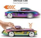 1/24 300SL Diecast Car Model Toy, Collectible 300SL Vintage Car with Sound and Light, Zinc Alloy Pull Back Toy Vehicle for Adult Boys Girls (Purple)