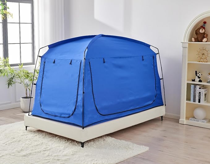 Privacy Blackout Sleep Bed Tent for Adults Kids Portable Bed Canopy Lightweight Breathable Mesh Windows Tents