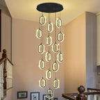 Large Crystal Chandeliers for Stairs Long Spiral Chandeliers for High Ceilings LED Crystal Ring Chandelier Dimmable 2700K-6000K 16-Light Black