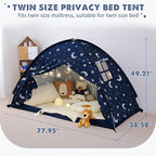 Twin Bed Tent for Kids, Twin Size Bed Canopy with Star Lights, Privacy Space Blackout Sleeping Tents, Indoor Breathable Portable Floor Bed Tent for Boys and Girls, Dark Moon & Stars