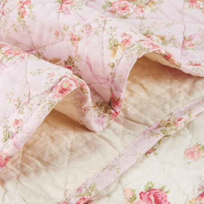 Cozyholy Original 100% Cotton Patchwork Quilt Pink Floral Bedspread Coverlet Reversible Vintage Shabby Chic Quilted Throw Blanket Bed Quilt Cover for Couch Sofa