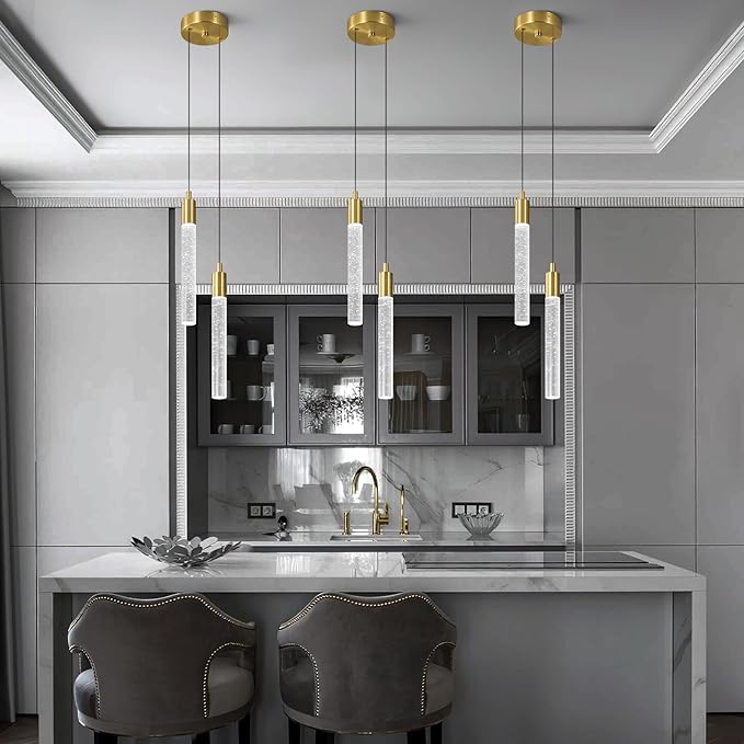 Modern Light Fixture Kitchen Island Pendant Light Dimmable LED Gold Pendant Lights Mini Crystal Pendant Lighting for Bedroom Dining Room Living Room（2-Light ）