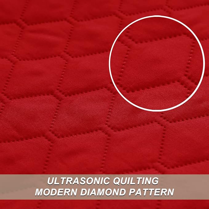 Exclusivo Mezcla Reversible Twin Quilt Bedding Set with Pillow Sham, Lightweight Quilts Twin Size, Soft Bedspreads Bed Coverlets for All Seasons - (Red, 68"x88")