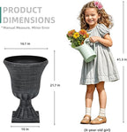 22" Timeless Urn Planters for Outdoor Plants, Set of 2 Plastic Large Flower Pot with Handmade Washed Black Finish, Weather-Resistant for Porch, Garden, Patio or Indoor Use